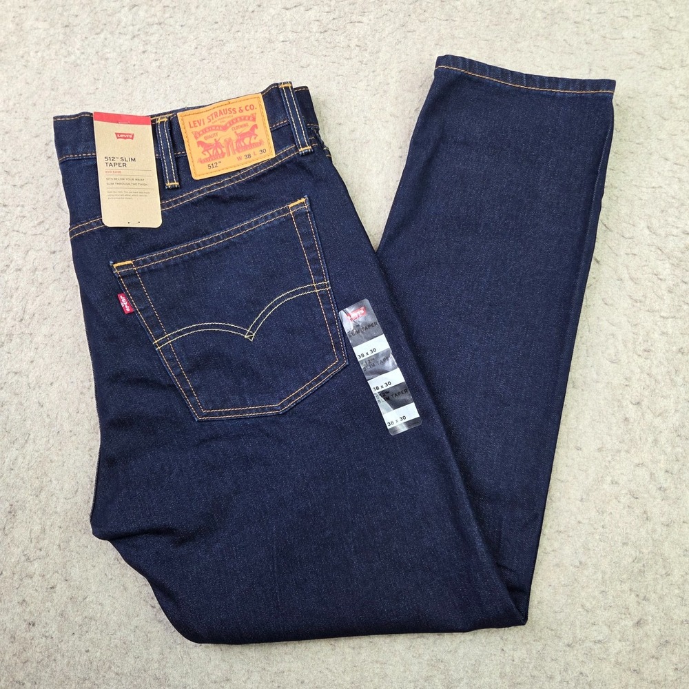 Levis 512 Slim Taper Mens Jeans 38X30 Blue Dark Wash Denim Cotton Blend NEW